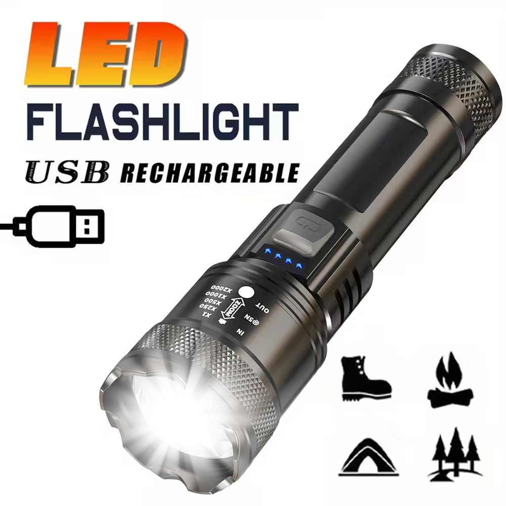 Outdoor Camping Lighting - Super Bright LED Flashlight USB Rechargeable