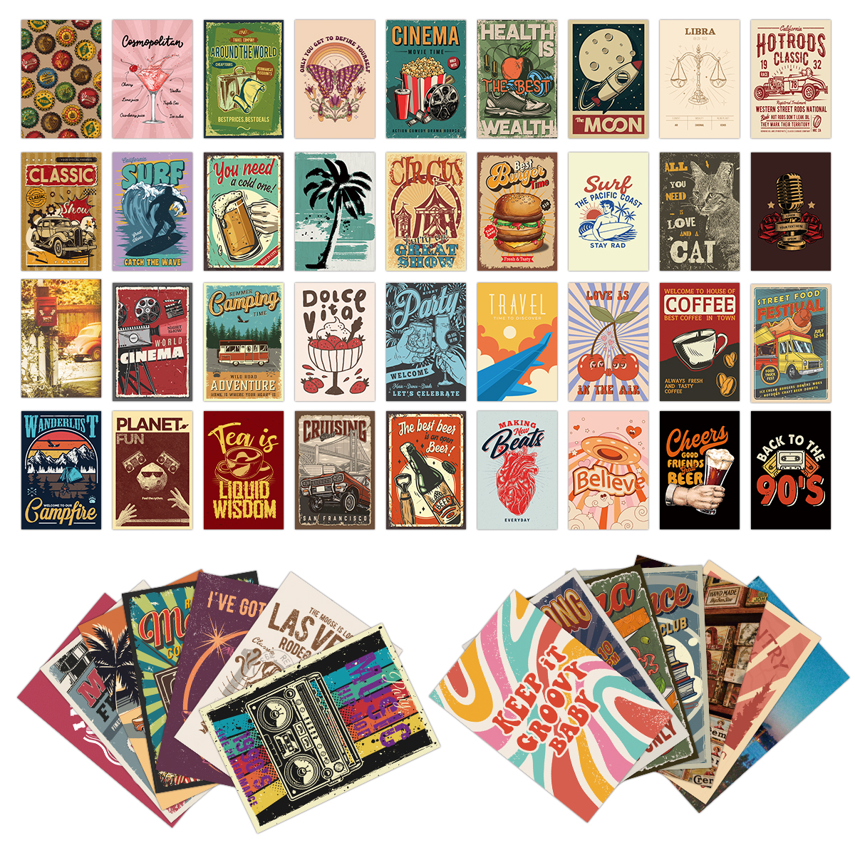 Outdoor Camping Movies - 50pcs Vintage Wall Postcards With Stickers,Movie,Surf&Camping
