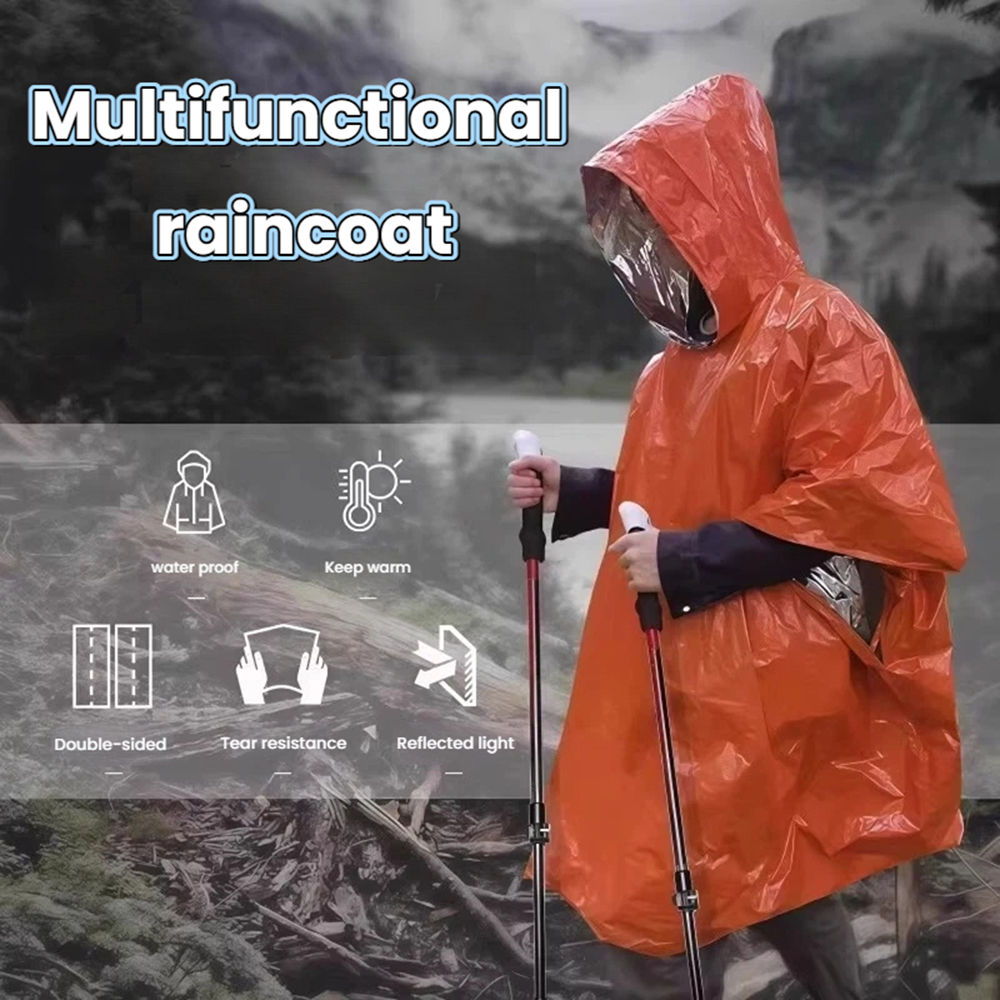 Camping Rain Poncho - Portable Outdoor Emergency Rain Poncho with