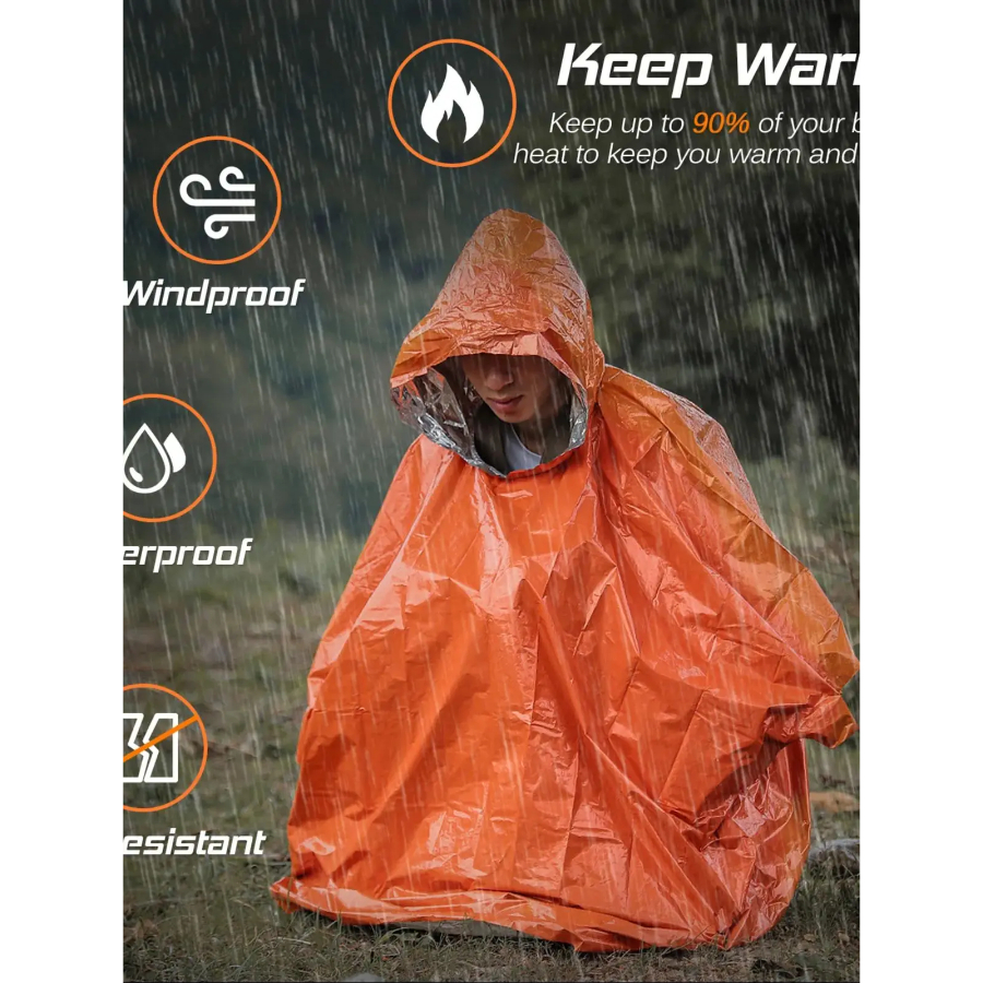 Camping Rain Poncho - Emergency Rain Poncho Thermal Blanket Poncho