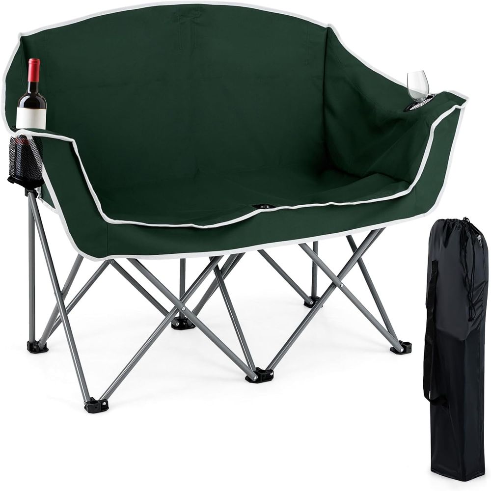 Folding Chair - Durable 2-Person Folding Lawn Chair with