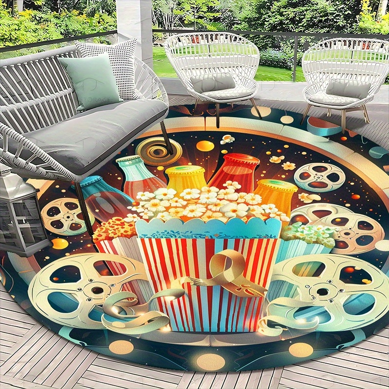 Outdoor Camping Movies - Round Movie Night Area Rug, Retro