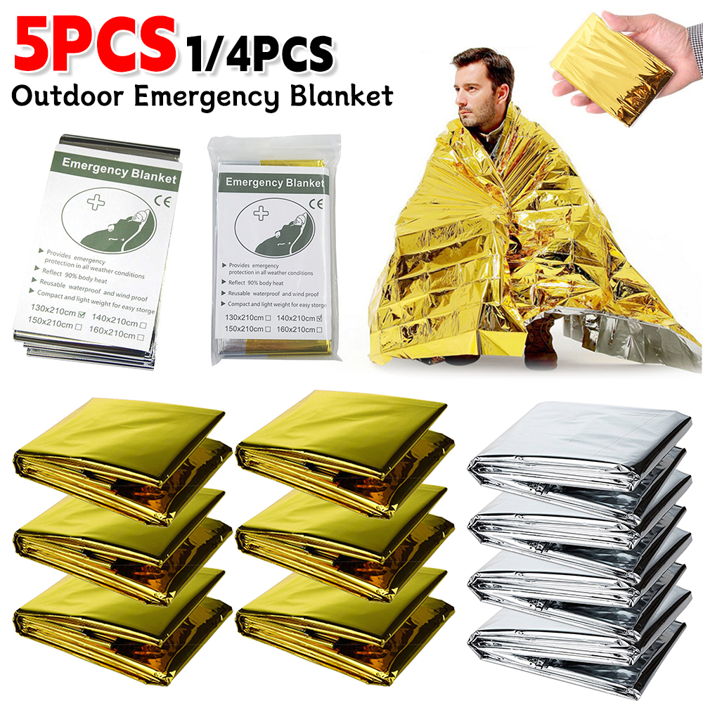 Camping Rain Poncho - 5Pcs Outdoor Emergency Blanket Survival First
