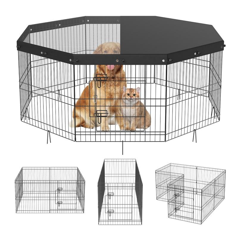 Outdoor Camping Dog Fence - 8-Piece Foldable Metal Dog Pen with