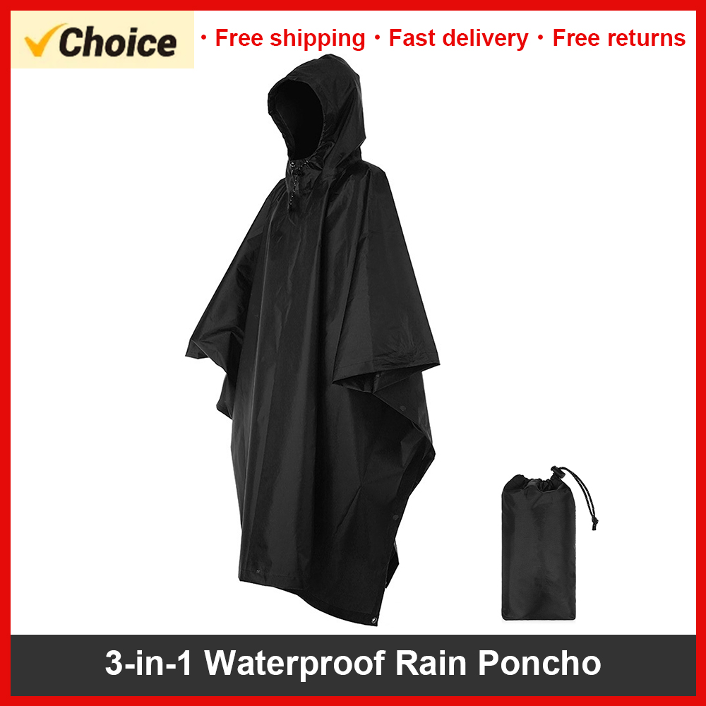 Camping Rain Poncho - 3-in-1 Waterproof Rain Poncho Lightweight Hooded