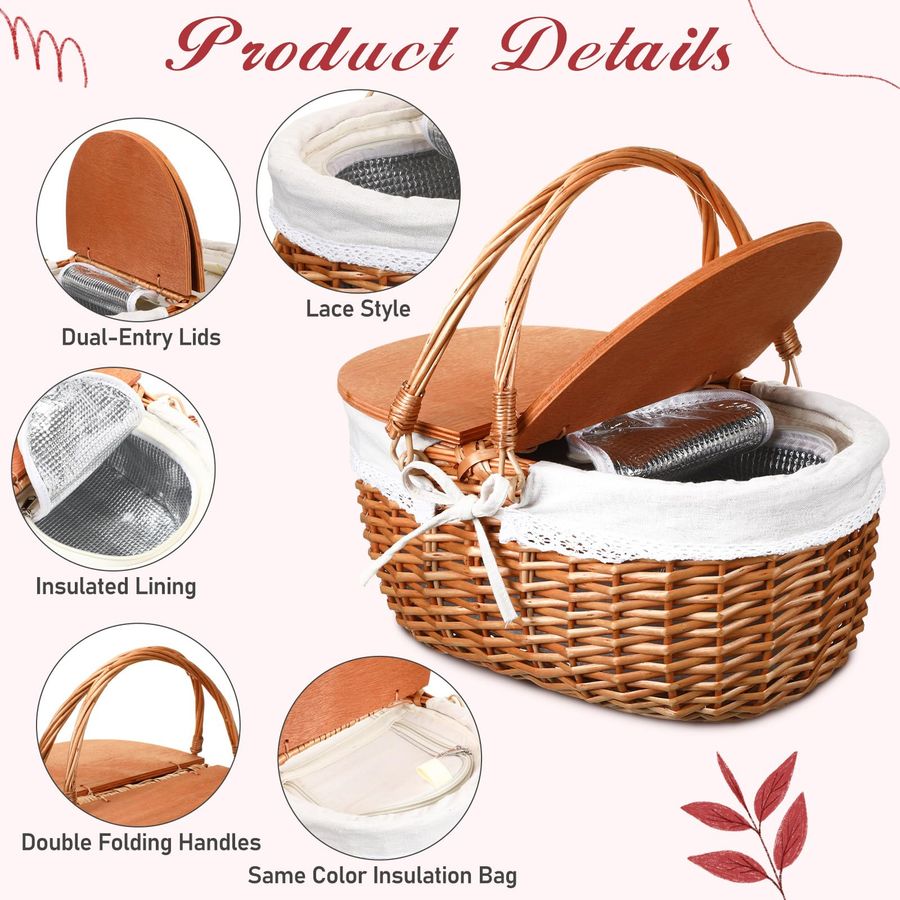 Wicker Insulated Picnic Basket - Outdoor Camping Bag ulasan dan harga