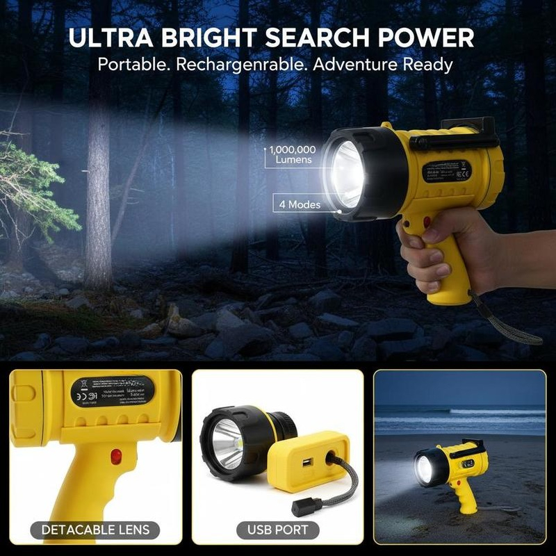 Handheld Searchlight 1000,000  - Battery Outdoor Camping ulasan dan harga
