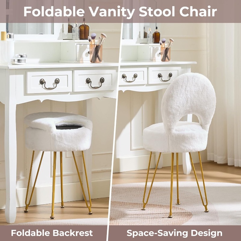 Faux Fur White Small Vanity Ch - Folding Chair ulasan dan harga