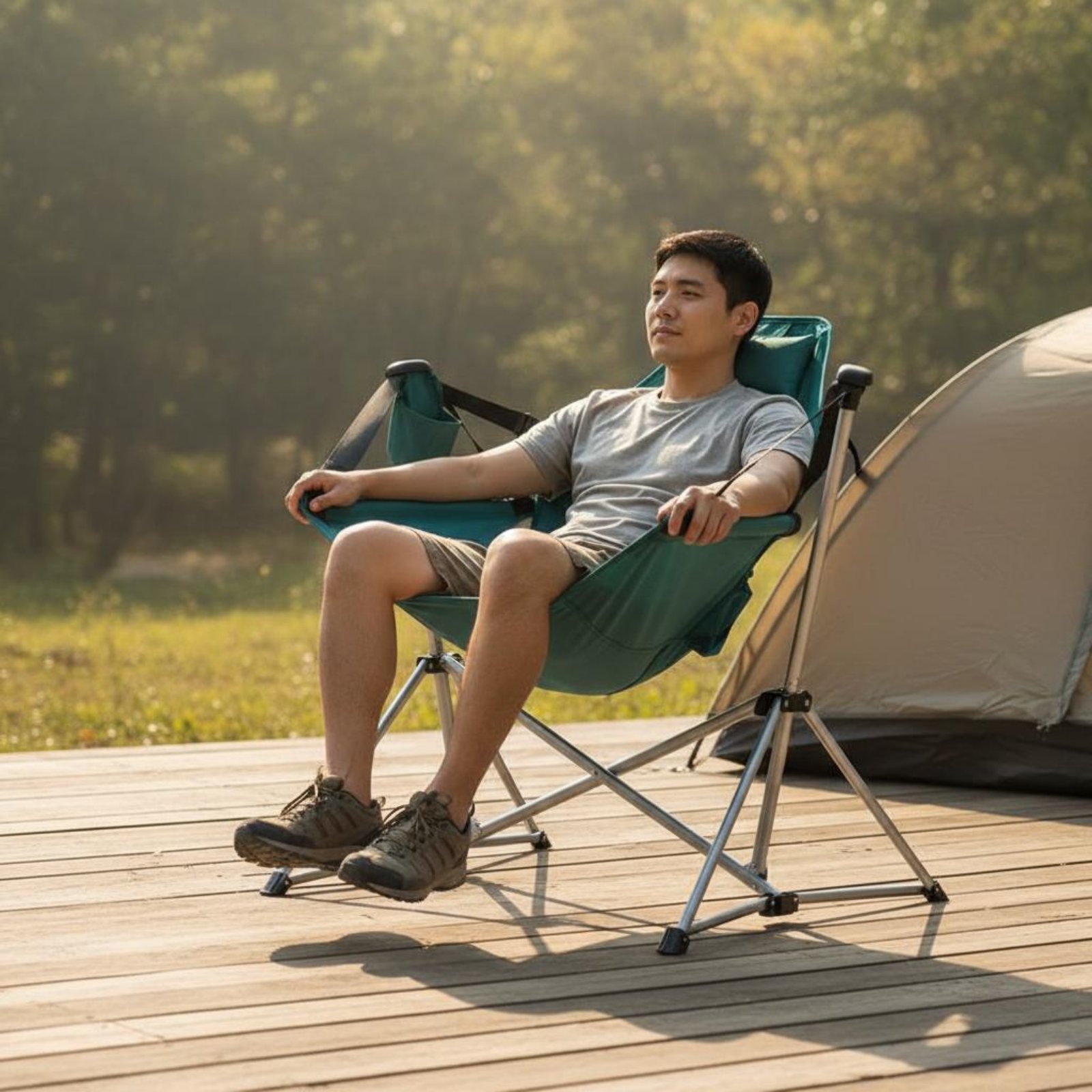 Folding Rocking Chair Foldable - Outdoor Camping Recliner ulasan dan harga