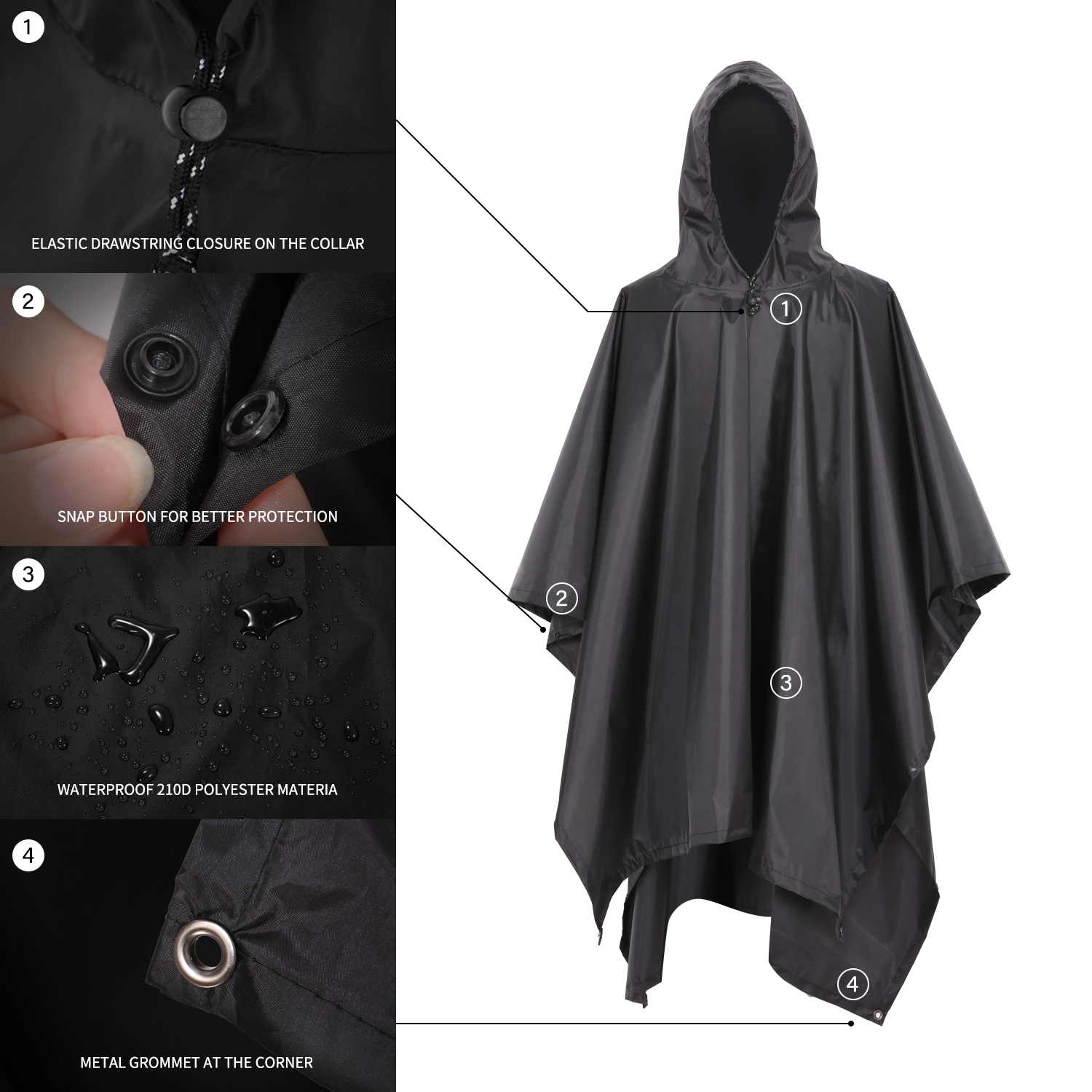 3-in-1 Waterproof Rain Poncho  - Camping Rain Poncho ulasan dan harga