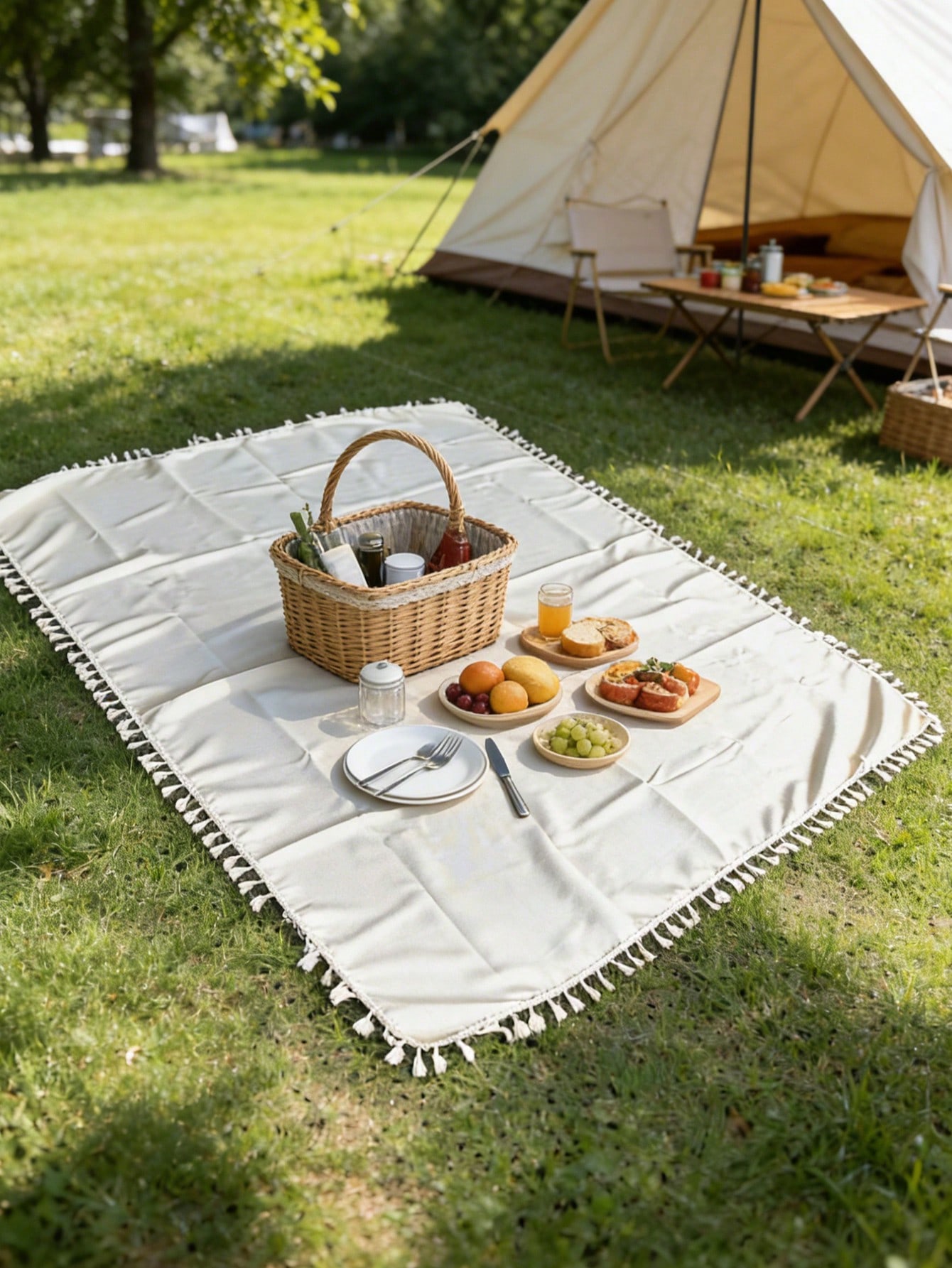 1pc Beige Minimalist Picnic Bl - Outdoor Camping Movies ulasan dan harga